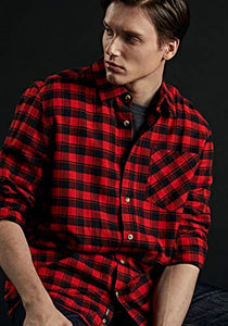 CQR Men's All Cotton Flannel Shirt, Long Sleeve Casual Button Up Plaid Shirt, Brushed Soft Outdoor Shirts, Plaid Flannel(hof001) - Red Buffalo, X-Large