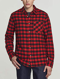 CQR Men's All Cotton Flannel Shirt, Long Sleeve Casual Button Up Plaid Shirt, Brushed Soft Outdoor Shirts, Plaid Flannel(hof001) - Red Buffalo, X-Small