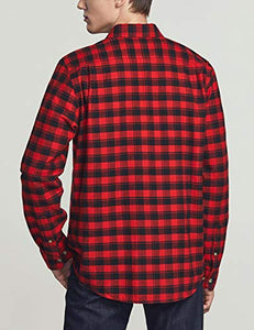 CQR Men's All Cotton Flannel Shirt, Long Sleeve Casual Button Up Plaid Shirt, Brushed Soft Outdoor Shirts, Plaid Flannel(hof001) - Red Buffalo, X-Large