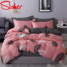 Load image into Gallery viewer, Nordic Bedding Set Leaf Printed Bed Linen Plaid Duvet Cover Set Single Double Queen King Quilt Covers Modern Sheet Bedclothes