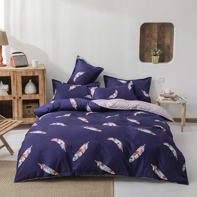 Nordic Bedding Set Leaf Printed Bed Linen Plaid Duvet Cover Set Single Double Queen King Quilt Covers Modern Sheet Bedclothes