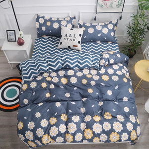 Nordic Bedding Set Leaf Printed Bed Linen Plaid Duvet Cover Set Single Double Queen King Quilt Covers Modern Sheet Bedclothes