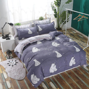 Nordic Bedding Set Leaf Printed Bed Linen Plaid Duvet Cover Set Single Double Queen King Quilt Covers Modern Sheet Bedclothes