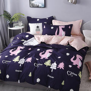 Nordic Bedding Set Leaf Printed Bed Linen Plaid Duvet Cover Set Single Double Queen King Quilt Covers Modern Sheet Bedclothes