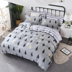 Nordic Bedding Set Leaf Printed Bed Linen Plaid Duvet Cover Set Single Double Queen King Quilt Covers Modern Sheet Bedclothes