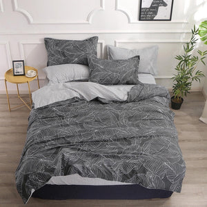 Nordic Bedding Set Leaf Printed Bed Linen Plaid Duvet Cover Set Single Double Queen King Quilt Covers Modern Sheet Bedclothes