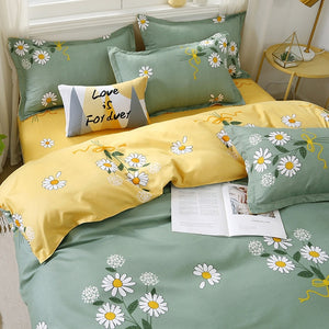 Nordic Bedding Set Leaf Printed Bed Linen Plaid Duvet Cover Set Single Double Queen King Quilt Covers Modern Sheet Bedclothes