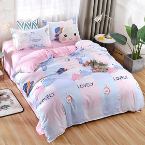 Nordic Bedding Set Leaf Printed Bed Linen Plaid Duvet Cover Set Single Double Queen King Quilt Covers Modern Sheet Bedclothes