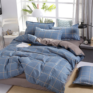 Nordic Bedding Set Leaf Printed Bed Linen Plaid Duvet Cover Set Single Double Queen King Quilt Covers Modern Sheet Bedclothes