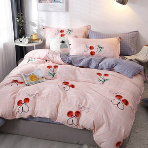 Nordic Bedding Set Leaf Printed Bed Linen Plaid Duvet Cover Set Single Double Queen King Quilt Covers Modern Sheet Bedclothes