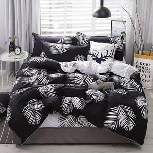 Nordic Bedding Set Leaf Printed Bed Linen Plaid Duvet Cover Set Single Double Queen King Quilt Covers Modern Sheet Bedclothes