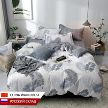 Load image into Gallery viewer, Nordic Bedding Set Leaf Printed Bed Linen Plaid Duvet Cover Set Single Double Queen King Quilt Covers Modern Sheet Bedclothes