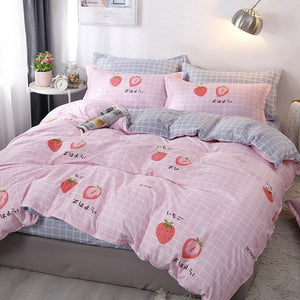 Nordic Bedding Set Leaf Printed Bed Linen Plaid Duvet Cover Set Single Double Queen King Quilt Covers Modern Sheet Bedclothes