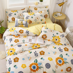 Nordic Bedding Set Leaf Printed Bed Linen Plaid Duvet Cover Set Single Double Queen King Quilt Covers Modern Sheet Bedclothes