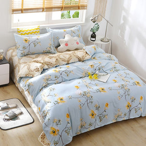 Nordic Bedding Set Leaf Printed Bed Linen Plaid Duvet Cover Set Single Double Queen King Quilt Covers Modern Sheet Bedclothes