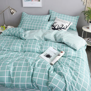 Nordic Bedding Set Leaf Printed Bed Linen Plaid Duvet Cover Set Single Double Queen King Quilt Covers Modern Sheet Bedclothes