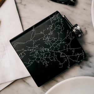 Stowe - Vermont Map Hip Flask in Matte Black