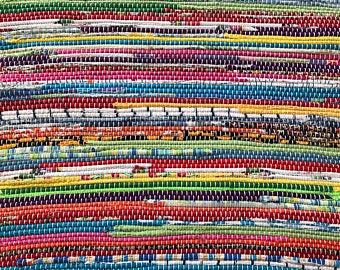 VERMONT WOVEN 2x5 Rag Rug / Bright Multicolored / Red, Orange, Yellow, Green, Blue, Indigo, Violet